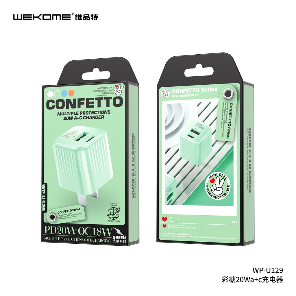 WEKOME WP-U129 彩糖20W USB+Type-C快充充电器 \PD cable