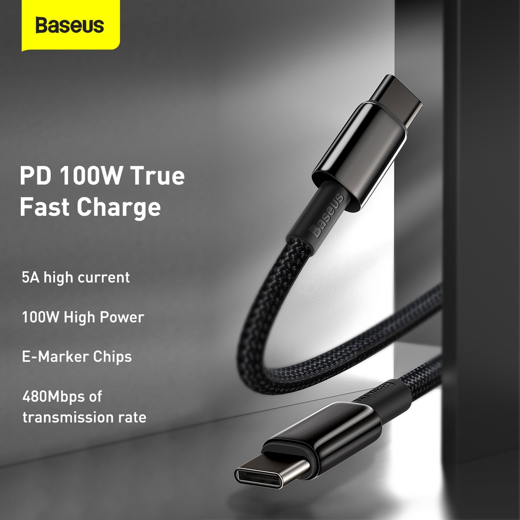 Baseus Tungsten Gold Fast Charging Data Cable Type-C to Type-C 100W 1m Black