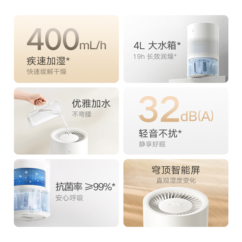 小米官方旗舰店米家无雾加湿器3家用卧室空调房静音抗菌大容量