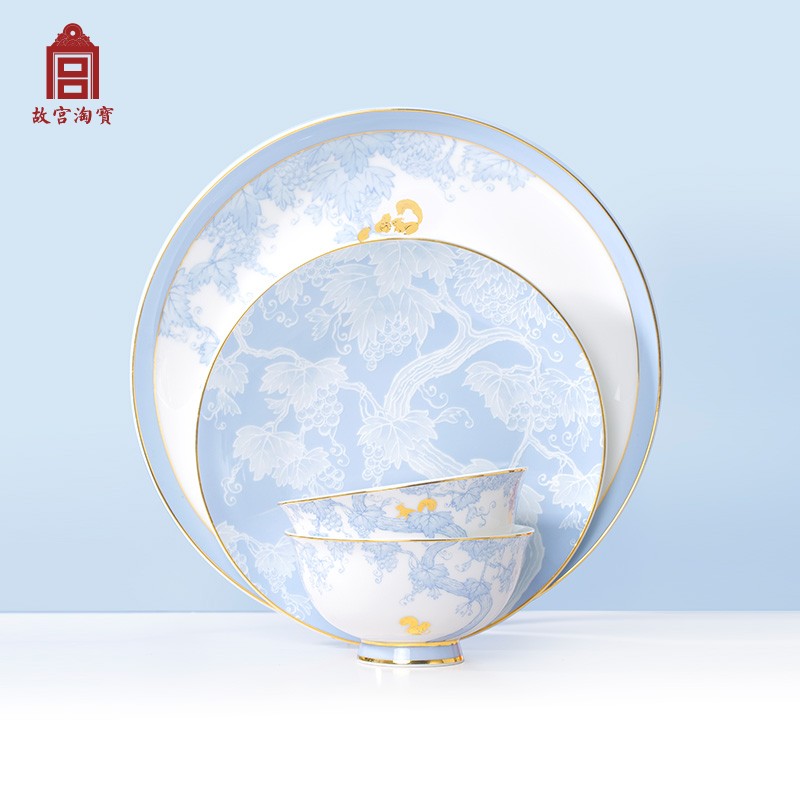故宫淘宝｜松鼠葡萄纹碗碟盘子餐具套装骨瓷碗具乔迁生日新婚礼物