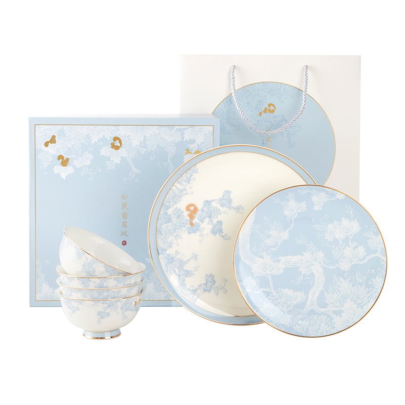 故宫淘宝｜松鼠葡萄纹碗碟盘子餐具套装骨瓷碗具乔迁生日新婚礼物