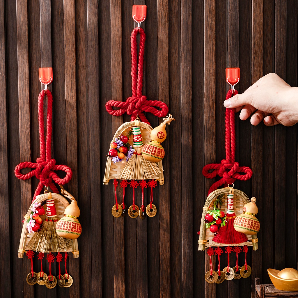 新年扫把簸箕挂件乔迁贺年装饰品门把手挂万字结挂饰过年氛围布置