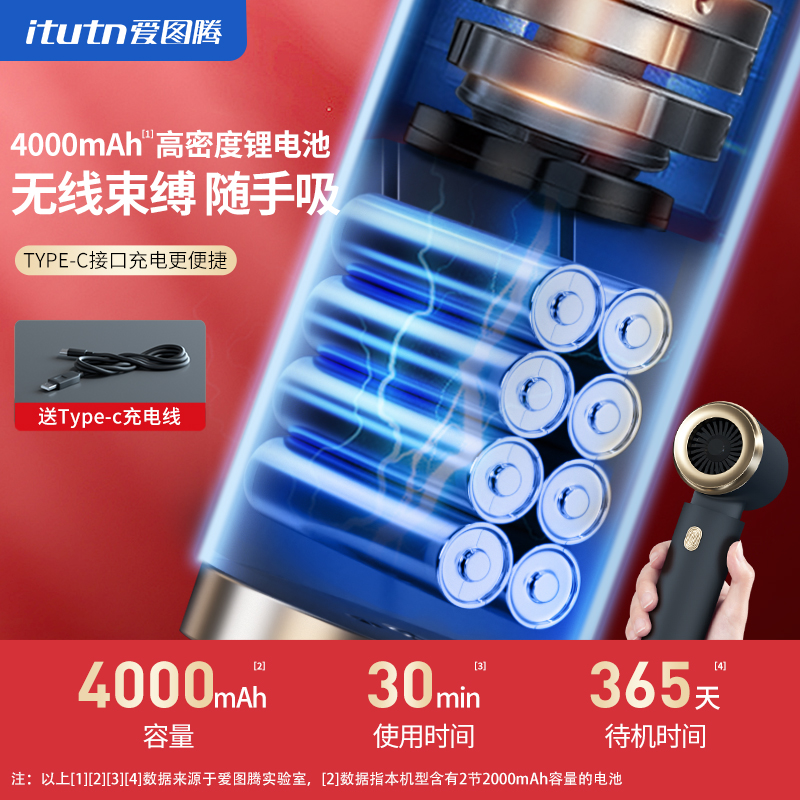 爱图腾无线车载吸尘器超强吸力大车用手持小型桌面汽车家用两用机