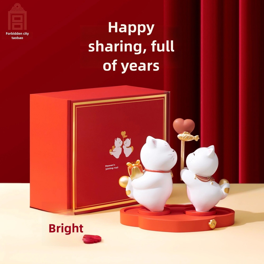故宫淘宝｜天作之合如意猫摆件文创婚礼结婚订婚新婚礼物送新人