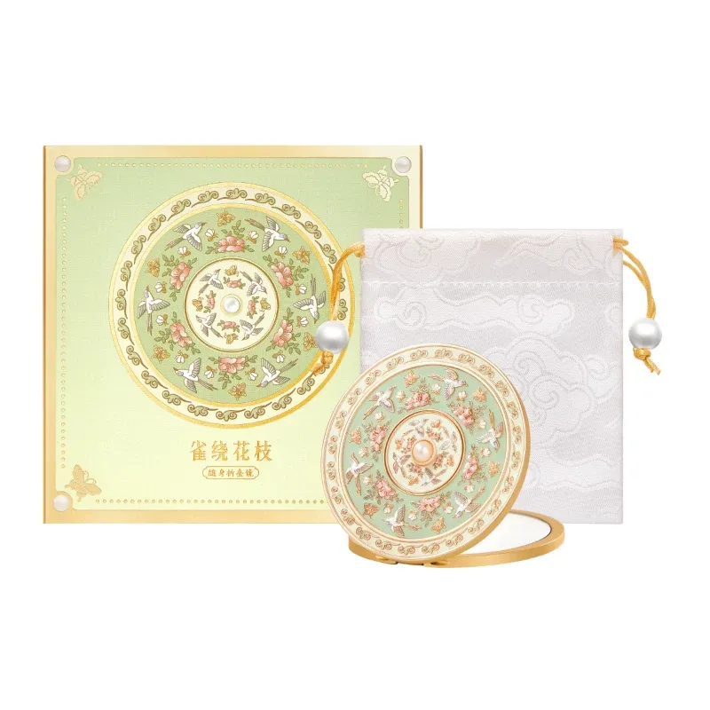 Petit miroir avec motif de branche de moineau et de fleur, miroir à main portable, miroir de courtoisie, produit culturel et créatif, cadeau d'anniversaire de Noël pour les femmes